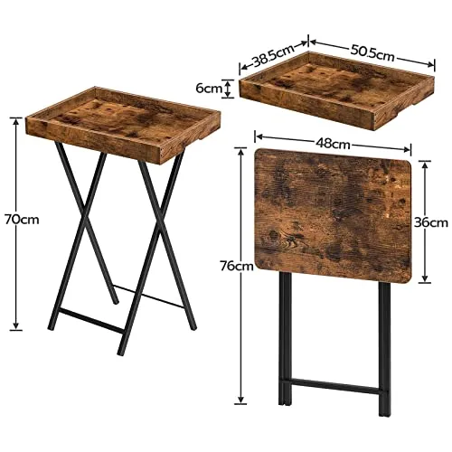 HOOBRO ▫️ Mesa Auxiliar com Tabuleiro, Sofá Dobrável com Tabuleiro Retirável em Madeira, Mesa de Café de Estilo Vintage com Estrutura Metálica, Estilo Industrial Contemporâneo, Castanho Rústico EBF29BZ01 3