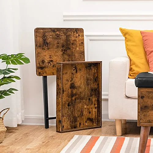 HOOBRO ▫️ Mesa Auxiliar com Tabuleiro, Sofá Dobrável com Tabuleiro Retirável em Madeira, Mesa de Café de Estilo Vintage com Estrutura Metálica, Estilo Industrial Contemporâneo, Castanho Rústico EBF29BZ01 5