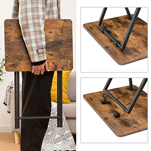 HOOBRO ▫️ Mesa Auxiliar com Tabuleiro, Sofá Dobrável com Tabuleiro Retirável em Madeira, Mesa de Café de Estilo Vintage com Estrutura Metálica, Estilo Industrial Contemporâneo, Castanho Rústico EBF29BZ01 7