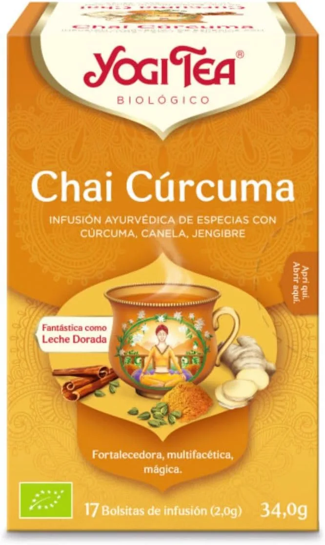 Yogi Tea ▫️ Chá Yogi, Chá Chai de Açafrão Orgânico, Infusão Ayurvédica, Mistura de Açafrão, Canela e Gengibre - 17 saquetas (34g)