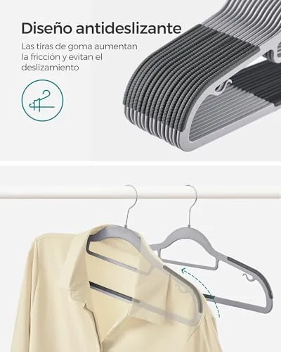 SONGMICS ▫️ Conjunto de 50 cabides de plástico, antiderrapantes, que poupam espaço 3