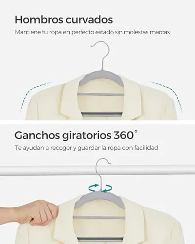 SONGMICS ▫️ Conjunto de 50 cabides de plástico, antiderrapantes, que poupam espaço 4