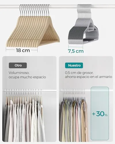 SONGMICS ▫️ Conjunto de 50 cabides de plástico, antiderrapantes, que poupam espaço 5