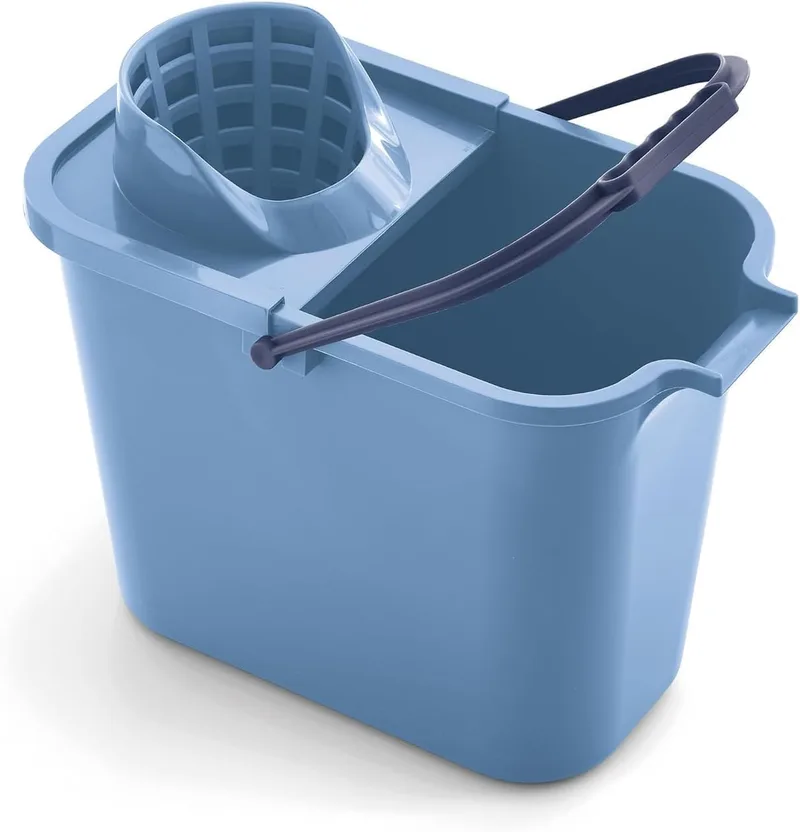Mery ▫️ Balde retangular com escorredor | Balde para esfregona | Polipropileno | 12 L | Azul | Dimensões: 23 x 37 x 29 cm