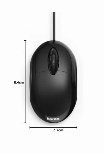 Hama ▫️ Rato ótico USB com cabo para PC e portátil (rato básico, 1000 dpi, design ambidestro, cabo de 1,5 metros) | Preto 6