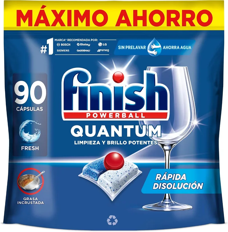 Finish ▫️ Powerball Quantum All in 1: pastilhas para a máquina de lavar louça «tudo em 1», limpeza profunda e brilho superior, 90 pastilhas