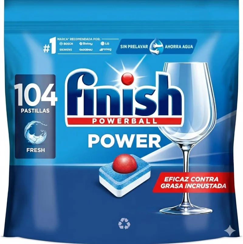 Finish ▫️ Powerball Power Pastilhas Tudo em 1 para a máquina de lavar louça Pastilhas Tudo em 1 para a máquina de lavar louça - Embalagem económica 104 pastilhas