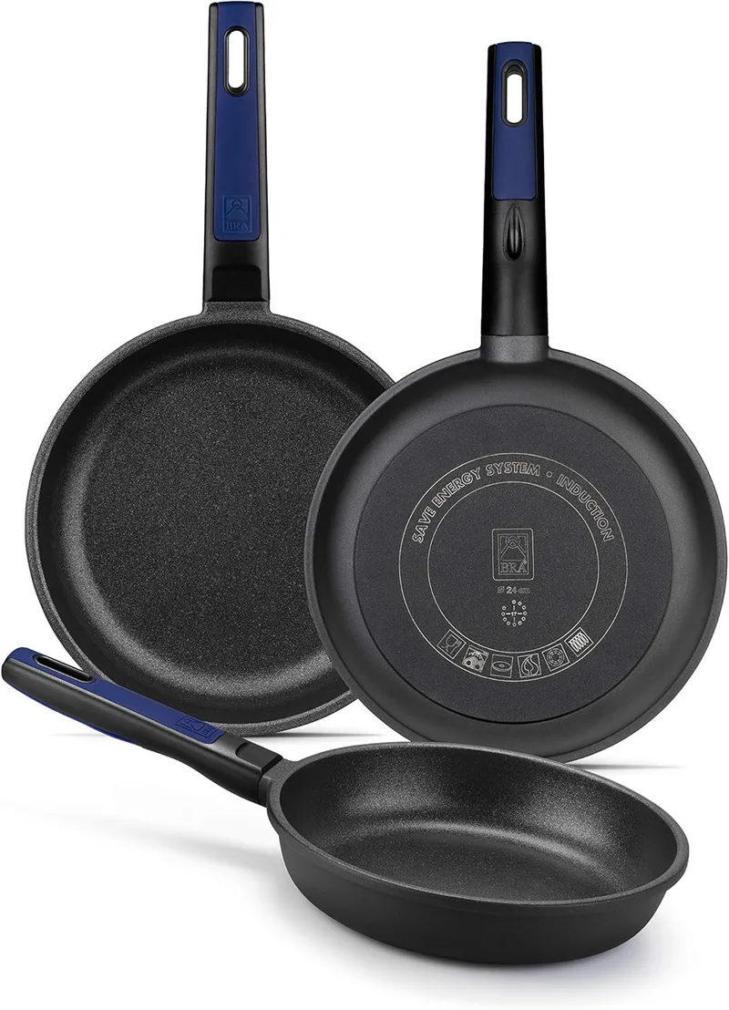 BRA ▫️ Conjunto de frigideiras Advanced, alumínio fundido antiaderente sem PFOA, desempenho superior, resistente a riscos e à abrasão, adequado para indução, preto 18|22|26 cm