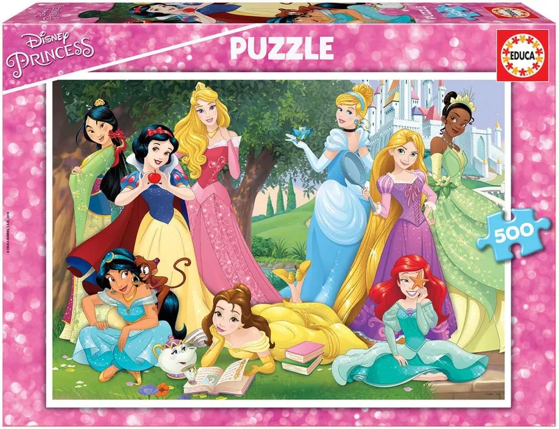Educa ▫️ Puzzle 500 Peças para Adultos | Princesas Disney. Inclui cola para fixar o puzzle. Tamanho quando montado: 46 x 34 cm. A partir dos 11 anos (17723)