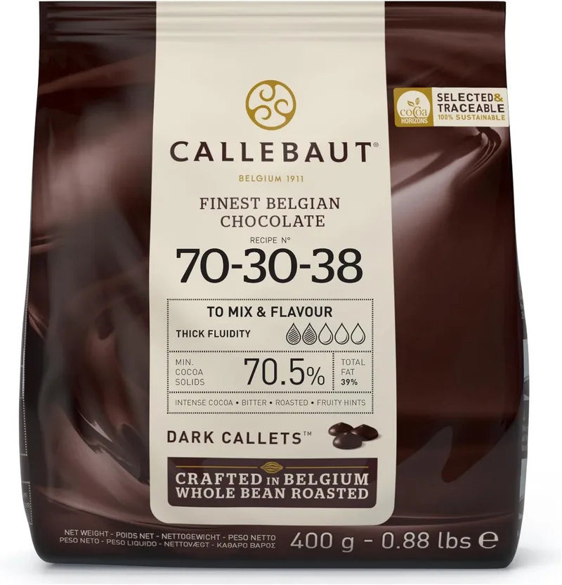 Callebaut ▫️ Gotas de chocolate negro 70% saco de 400 gramas