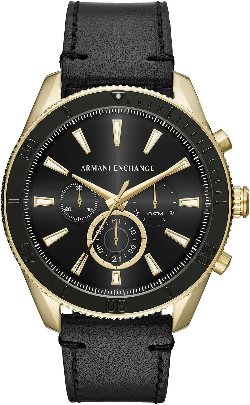 Armani Exchange ▫️ Relógio para homem, movimento cronógrafo e caixa de 46 mm com bracelete em aço, pele ou silicone