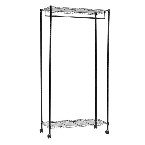 Amazon Basics ▫️ Cabideiro com prateleiras superior e inferior, Preto, 91 x 45,6 x 180,2 cm 2