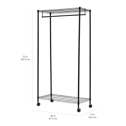 Amazon Basics ▫️ Cabideiro com prateleiras superior e inferior, Preto, 91 x 45,6 x 180,2 cm 5