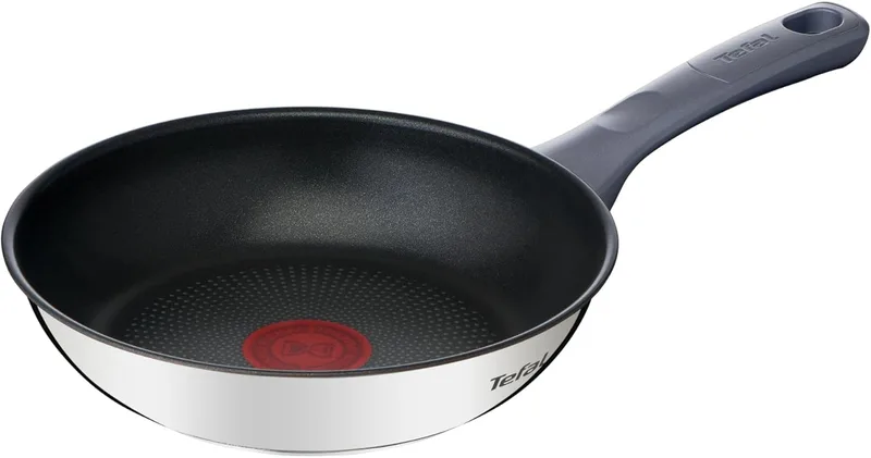 Tefal ▫️ Daily Cook - Frigideira de 20 cm, aço inoxidável | Frigideira de 20 cm, cabo ergonómico, revestimento antiaderente, adequada para indução, Thermo-Signal, cozedura uniforme