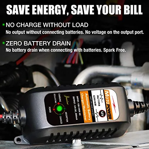MOTOPOWER ▫️ MP0205A 12 V 800 mA Carregador automático de baterias/mantenedor para automóveis, motociclos, ATVs, autocaravanas, veículos desportivos motorizados, barcos e muito mais. Inteligente, compacto e amigo do ambiente 3