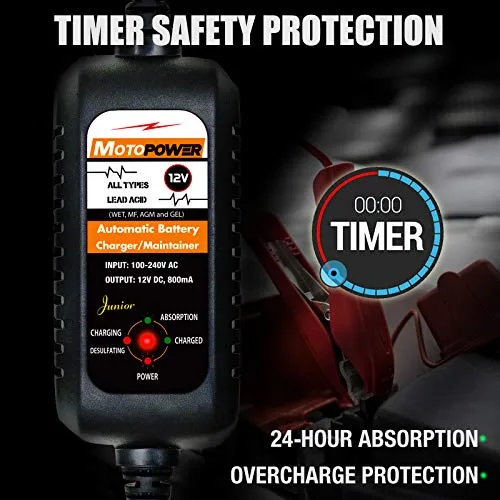 MOTOPOWER ▫️ MP0205A 12 V 800 mA Carregador automático de baterias/mantenedor para automóveis, motociclos, ATVs, autocaravanas, veículos desportivos motorizados, barcos e muito mais. Inteligente, compacto e amigo do ambiente 5