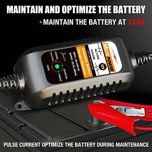 MOTOPOWER ▫️ MP0205A 12 V 800 mA Carregador automático de baterias/mantenedor para automóveis, motociclos, ATVs, autocaravanas, veículos desportivos motorizados, barcos e muito mais. Inteligente, compacto e amigo do ambiente 6