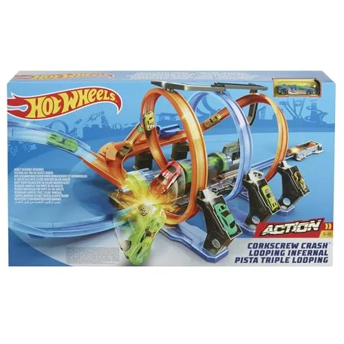Hot Wheels ▫️ Conjunto de pista e carro Corkscrew Crash 6
