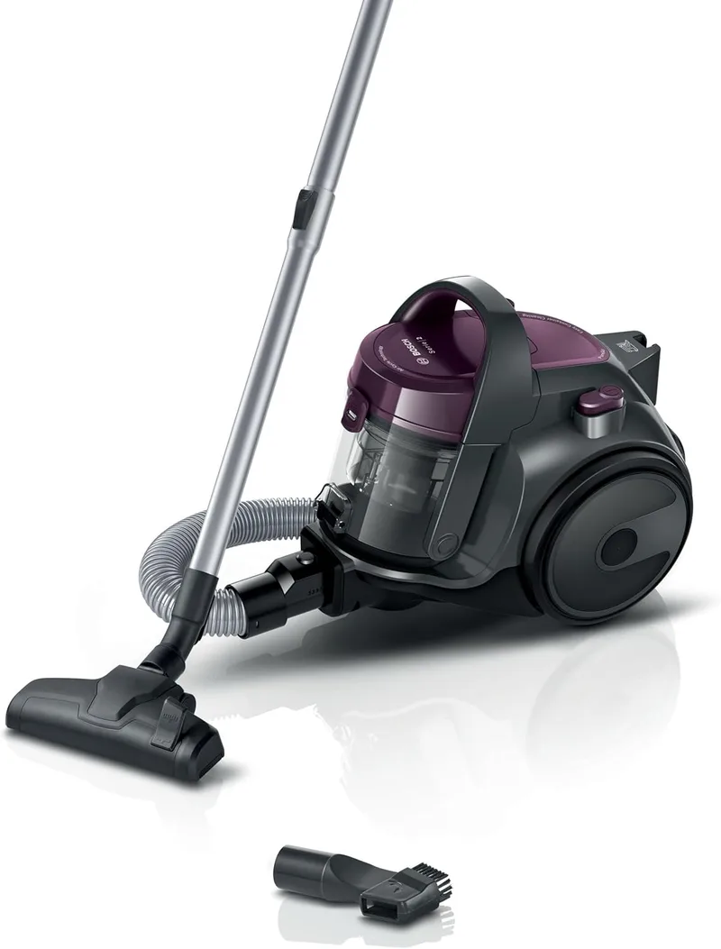 Bosch ▫️ Aspirador sem saco, BGC05AAA1, filtro higiénico PureAir, fácil armazenamento da mangueira, potente, roxo