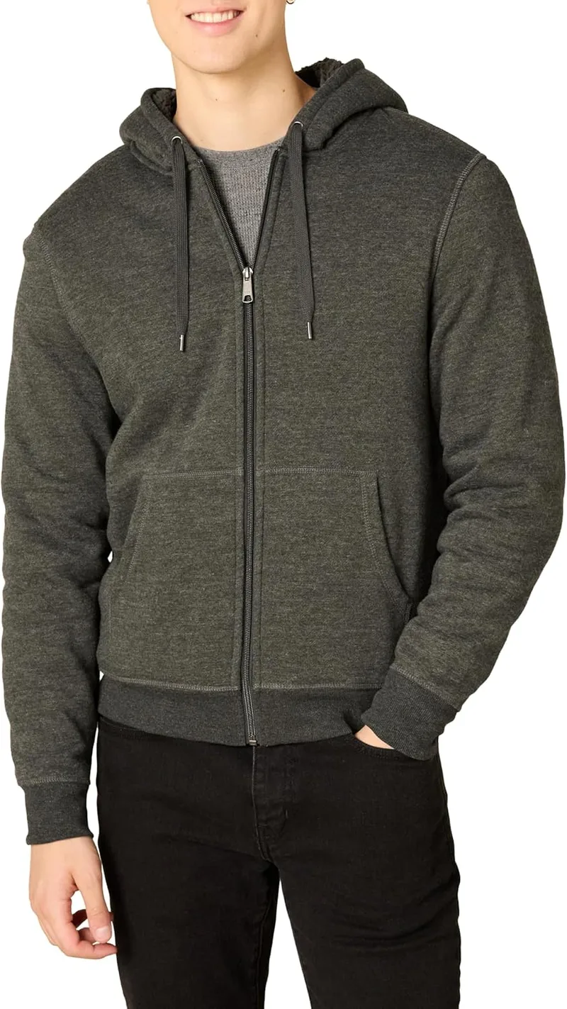 Amazon Essentials ▫️ Casaco com capuz com fecho de correr para homem e forro em sherpa