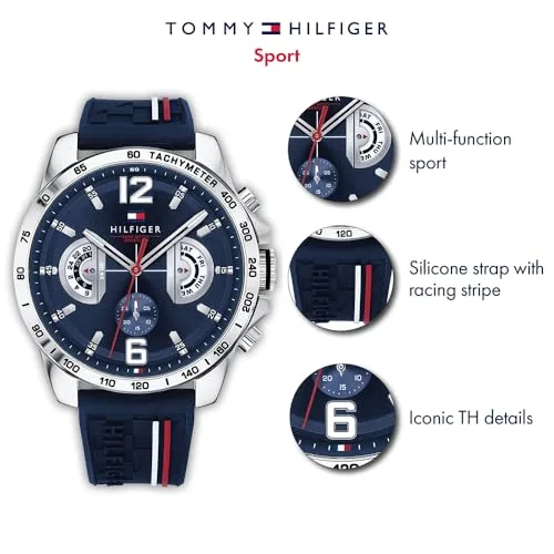 Tommy Hilfiger ▫️ Relógio analógico multifuncional de quartzo para homem, com bracelete em silicone, aço inoxidável ou couro, submostras para o dia e a data, resistente à água até 5 ATM. 2