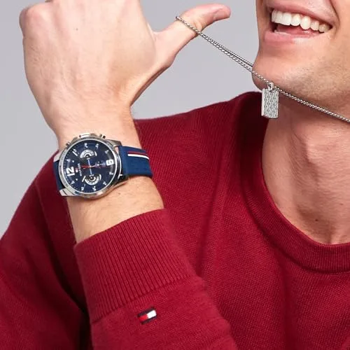 Tommy Hilfiger ▫️ Relógio analógico multifuncional de quartzo para homem, com bracelete em silicone, aço inoxidável ou couro, submostras para o dia e a data, resistente à água até 5 ATM. 3