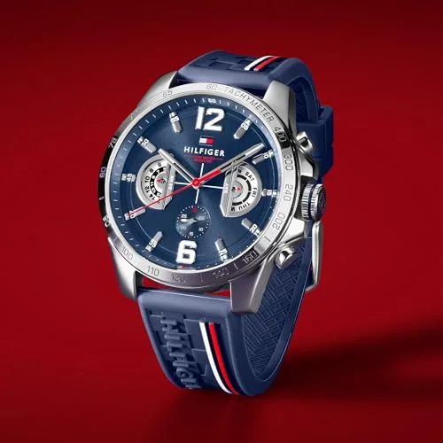 Tommy Hilfiger ▫️ Relógio analógico multifuncional de quartzo para homem, com bracelete em silicone, aço inoxidável ou couro, submostras para o dia e a data, resistente à água até 5 ATM. 4