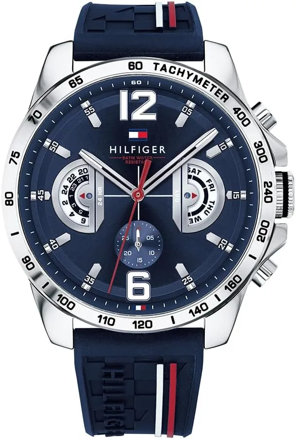 Tommy Hilfiger ▫️ Relógio analógico multifuncional de quartzo para homem, com bracelete em silicone, aço inoxidável ou couro, submostras para o dia e a data, resistente à água até 5 ATM.