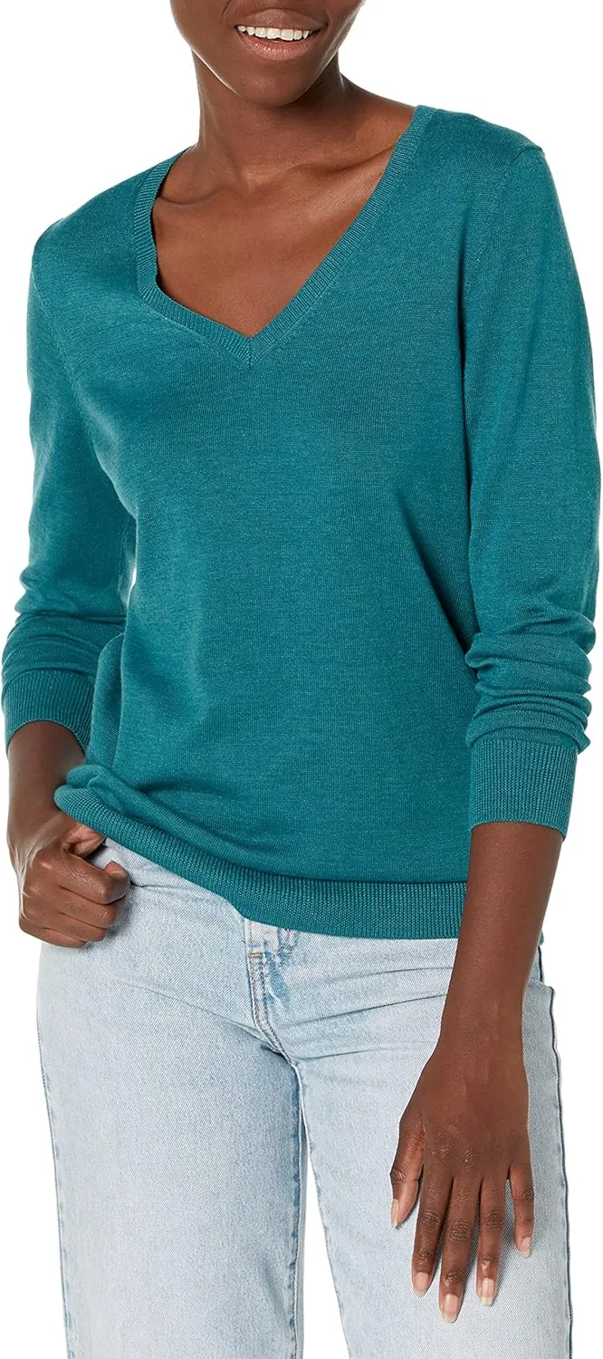 Amazon Essentials ▫️ Pulôver leve de manga comprida com decote em V e ajuste normal (disponível em tamanhos grandes) para mulher