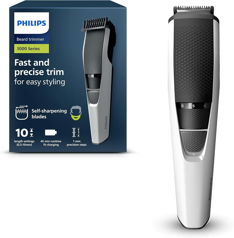 PHILIPS ▫️ Aparador de barba Série 3000, tecnologia Lift & Trim, 10 definições ajustáveis, 10 posições ajustáveis, guia de pente, 100% à prova de água, indicador de bateria, modelo BT3206/14