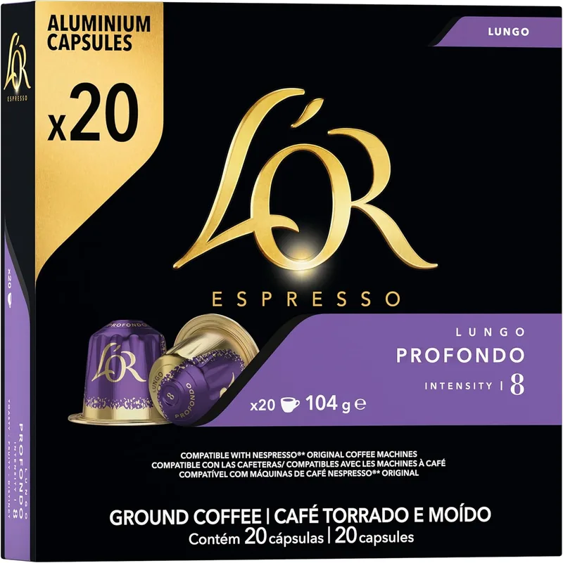 L'OR ▫️ Lungo Profondo 8 Nespresso - Cápsulas compatíveis 1 x 20 unidades, 1 x 104 g