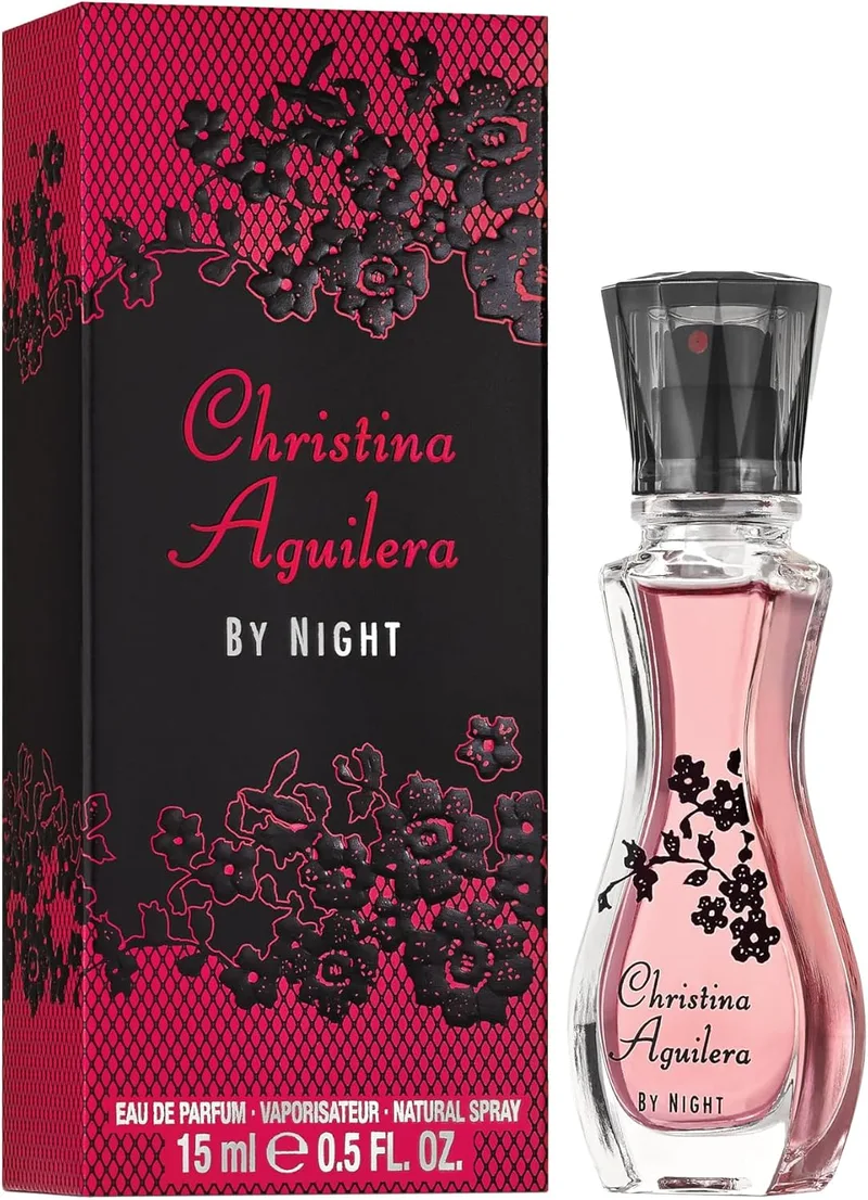 Christina Aguilera ▫️ By Night Eau de Parfum Spray - 15 ml | Eau de parfum amadeirada e gourmand para mulher. Perfume com notas de tangerina, maçã vermelha e frésia.