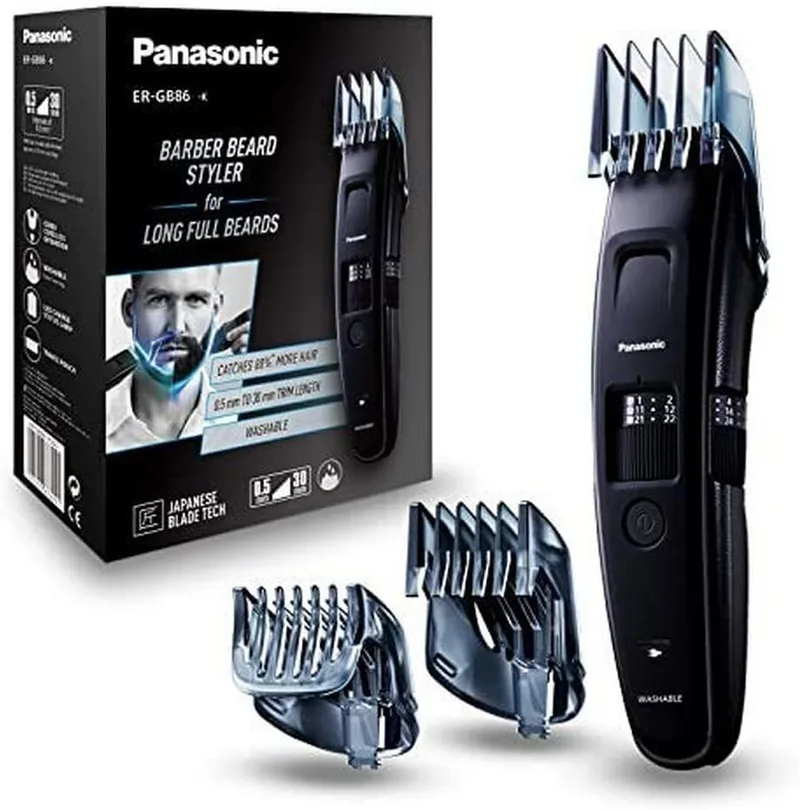 Panasonic ▫️ ER-GB86-K503 - Aparador ideal para barbas compridas com pente-guia, 3 em 1: cabelo, barba e corpo