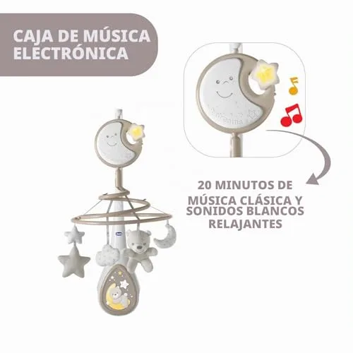 Chicco ▫️ Next2Dreams Móbil Carrossel para Bebé - 3 em 1, compatível com o berço Next2Me ou mini-berços para dormir junto dos pais/viagem, efeitos sonoros, projetor de luz noturna e música clássica, a partir dos 0 meses, cinzento 4