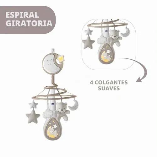 Chicco ▫️ Next2Dreams Móbil Carrossel para Bebé - 3 em 1, compatível com o berço Next2Me ou mini-berços para dormir junto dos pais/viagem, efeitos sonoros, projetor de luz noturna e música clássica, a partir dos 0 meses, cinzento 6