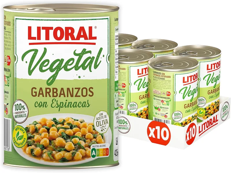 Litoral ▫️ Grão-de-bico com Espinafres - Refeição Pronta sem Glúten - Embalagem de 10x425g - Total: 4.25kg