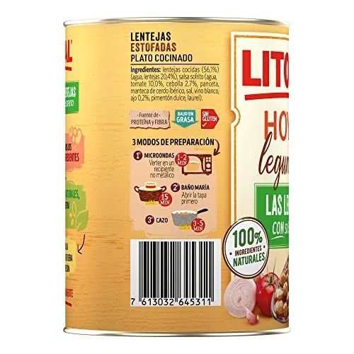 Litoral ▫️ Hoy Legumes Lentilhas com refogado - Prato Pront-a-comer sem glúten - Embalagem de 15 x 425 g - Total: 6,375 kg 4