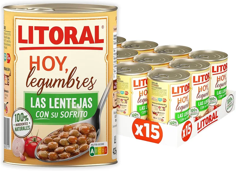Litoral ▫️ Hoy Legumes Lentilhas com refogado - Prato Pront-a-comer sem glúten - Embalagem de 15 x 425 g - Total: 6,375 kg