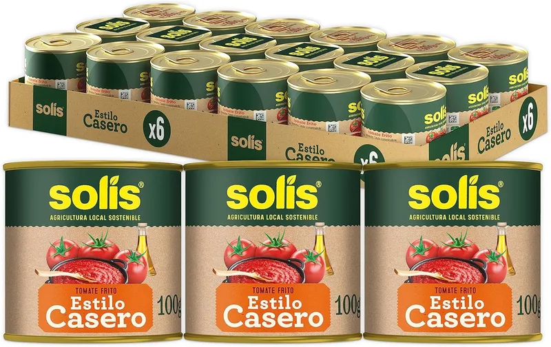 Solis ▫️ SOLÍS Tomate Frito Estilo Caseiro Lata Tripack - Embalagem de 6 x 3 latas de 100g - Tomate Sem Glúten