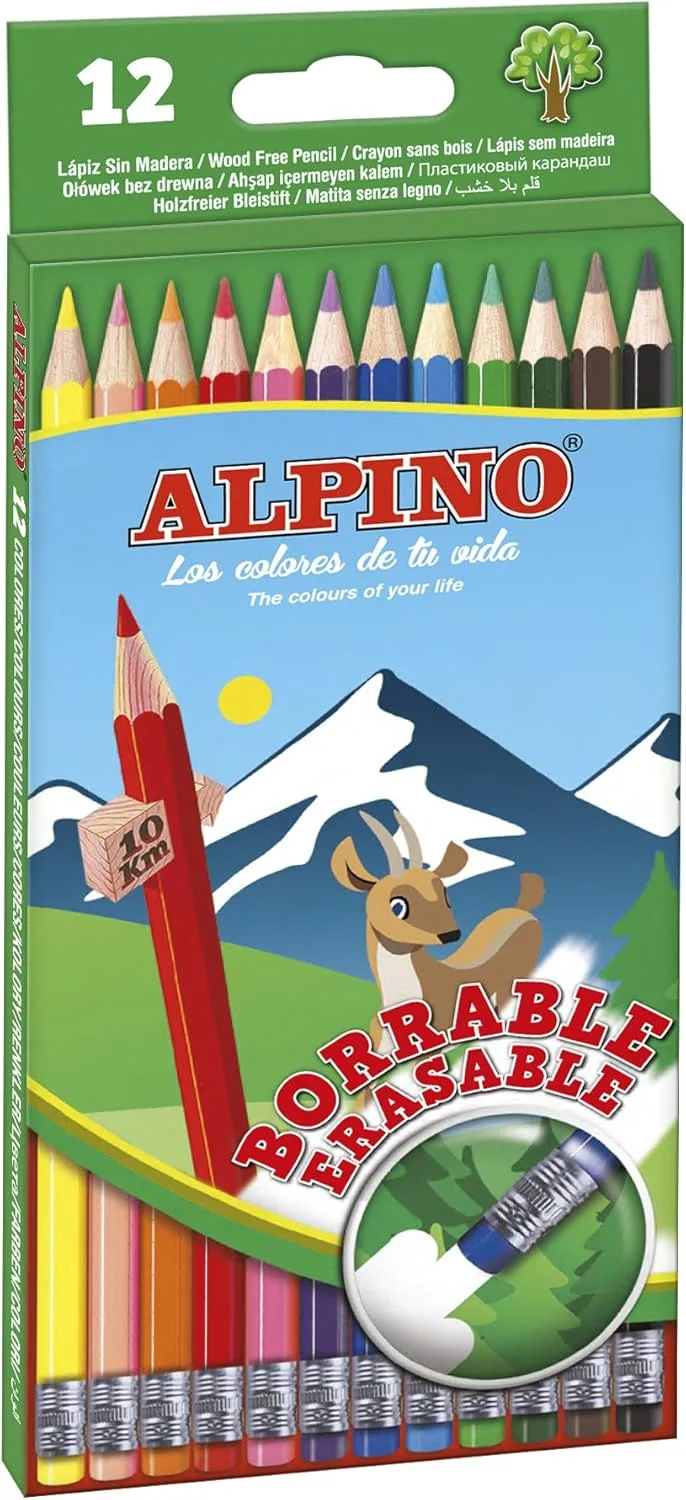 Alpino ▫️ AL013654 - Estojo para lápis 12 lápis apagáveis, único
