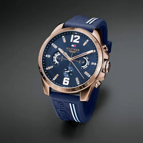 Tommy Hilfiger ▫️ Relógio analógico multifuncional de quartzo para homem, com bracelete em silicone, aço inoxidável ou couro, submostras para o dia e a data, resistente à água até 5 ATM. 2