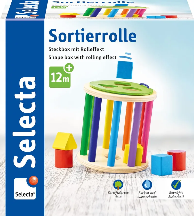 Selecta ▫️ 62007 DELEX - Rolo e conjunto de encaixes de madeira, 13 cm, cores/modelos variados