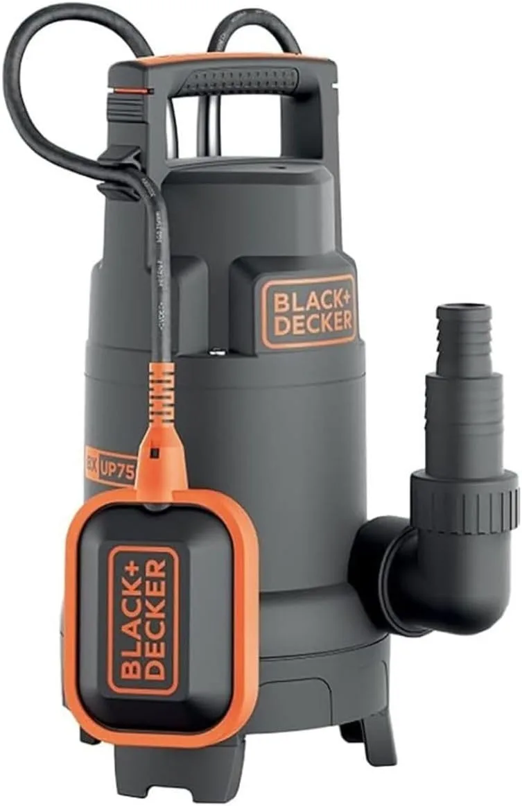 Black+Decker ▫️ Bomba submersível BXUP750PTE para águas limpas e sujas (750 W, caudal máx. 13 000 l/h, altura manométrica máx. 8 m) Preto