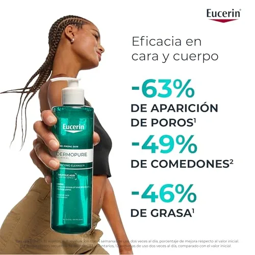Eucerin ▫️ DermoPure Clinical Gel de Limpeza Purificante (200 ml), gel de limpeza com ácido salicílico para peles com tendência acneica e sensíveis, gel de limpeza facial e corporal para peles oleosas 4