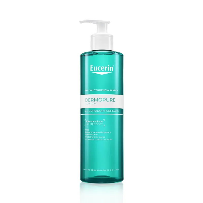 Eucerin ▫️ DermoPure Clinical Gel de Limpeza Purificante (200 ml), gel de limpeza com ácido salicílico para peles com tendência acneica e sensíveis, gel de limpeza facial e corporal para peles oleosas