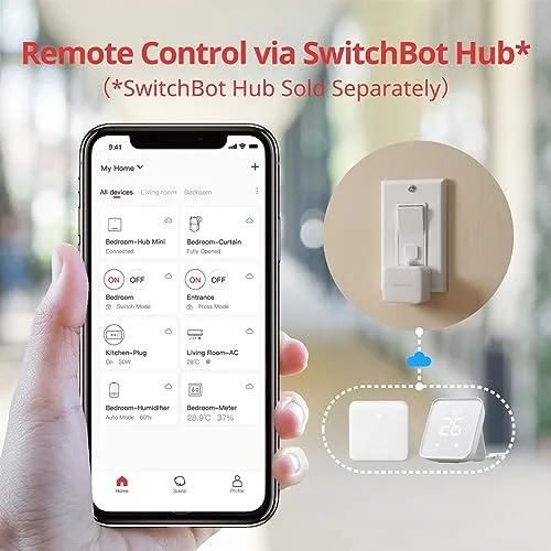 SwitchBot ▫️ Smart Switch Button Pusher - Aplicação Bluetooth ou controlo por temporizador, fácil de utilizar com 3 modos, requer Hub para ser compatível com a Alexa, o Google Assistant, a Siri e o IFTTT (Branco) 6
