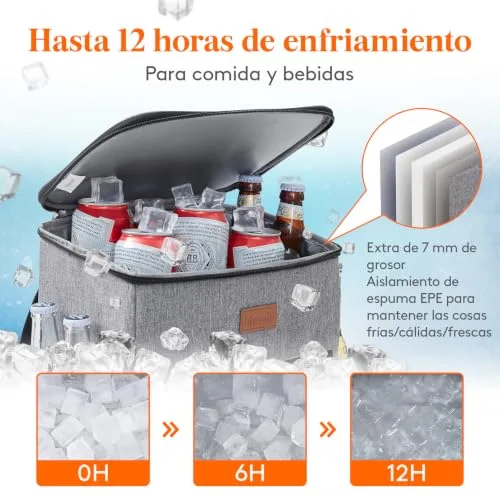 Lifewit ▫️ Mochila térmica de 24 L (30 latas), mochilas térmicas portáteis isotérmicas, bolsa térmica impermeável para alimentos, bolsa térmica para praia, piquenique, campismo, viagens e trabalho, cinzenta 2