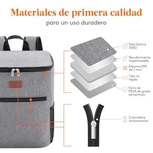 Lifewit ▫️ Mochila térmica de 24 L (30 latas), mochilas térmicas portáteis isotérmicas, bolsa térmica impermeável para alimentos, bolsa térmica para praia, piquenique, campismo, viagens e trabalho, cinzenta 4