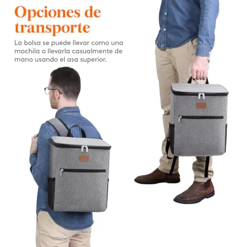 Lifewit ▫️ Mochila térmica de 24 L (30 latas), mochilas térmicas portáteis isotérmicas, bolsa térmica impermeável para alimentos, bolsa térmica para praia, piquenique, campismo, viagens e trabalho, cinzenta 6