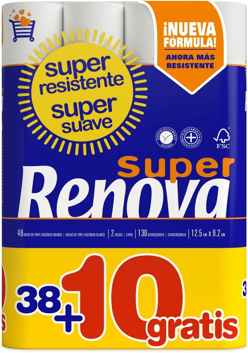 RENOVA ▫️ Papel Higiénico Branco - 38+10 unidades